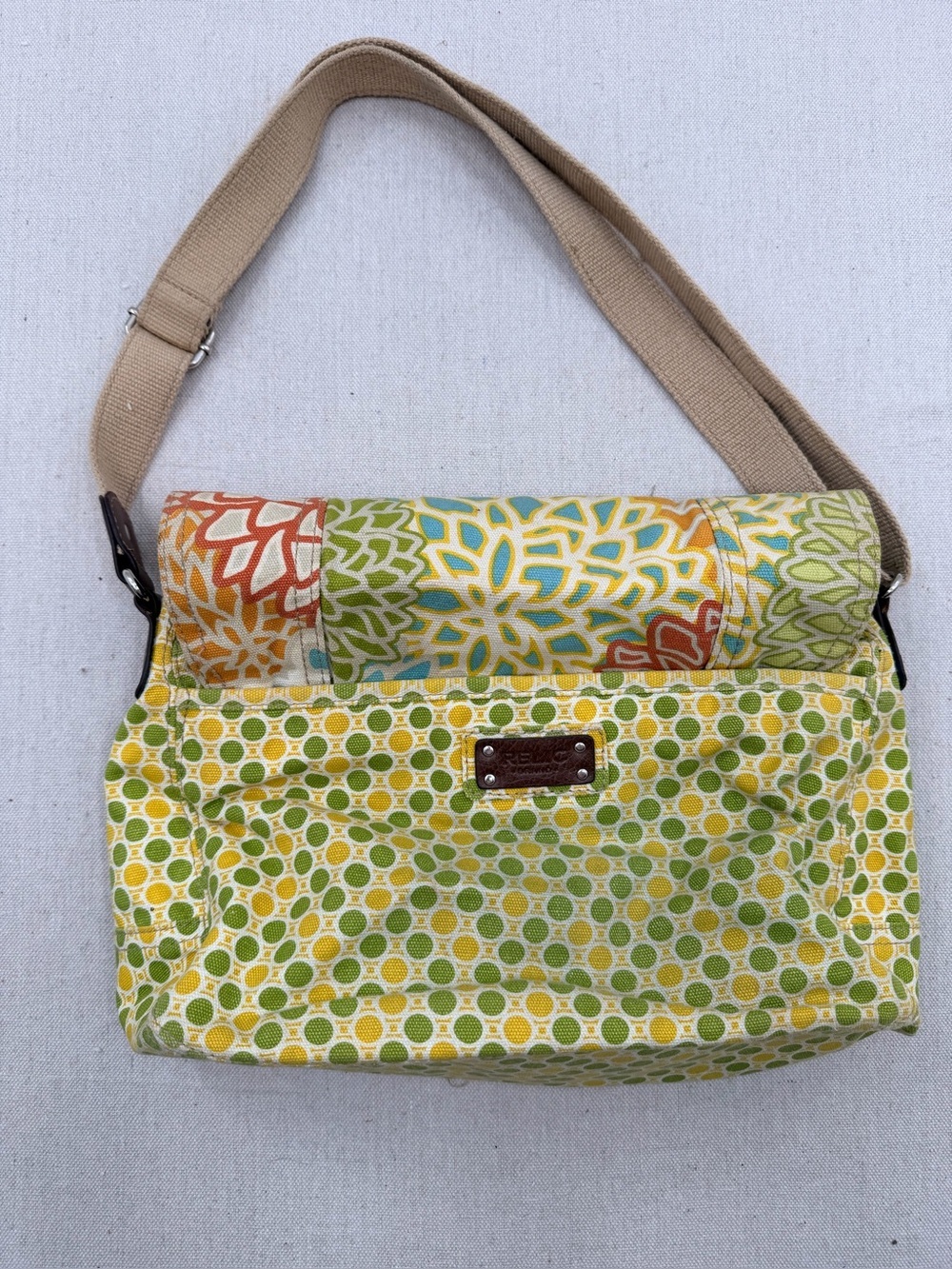 Relic Canvas Floral & Dot Crossbody Bag in Green and Yellow